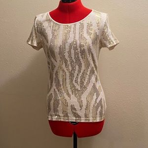 Michael Kors white short sleeve blouse with sequins on front & sleeves